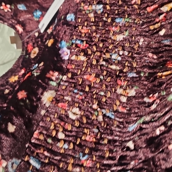 Anthropologie NWT Seen Worn Kept Floral Velvet Wine Peasant Top Medium - Picture 10 of 10